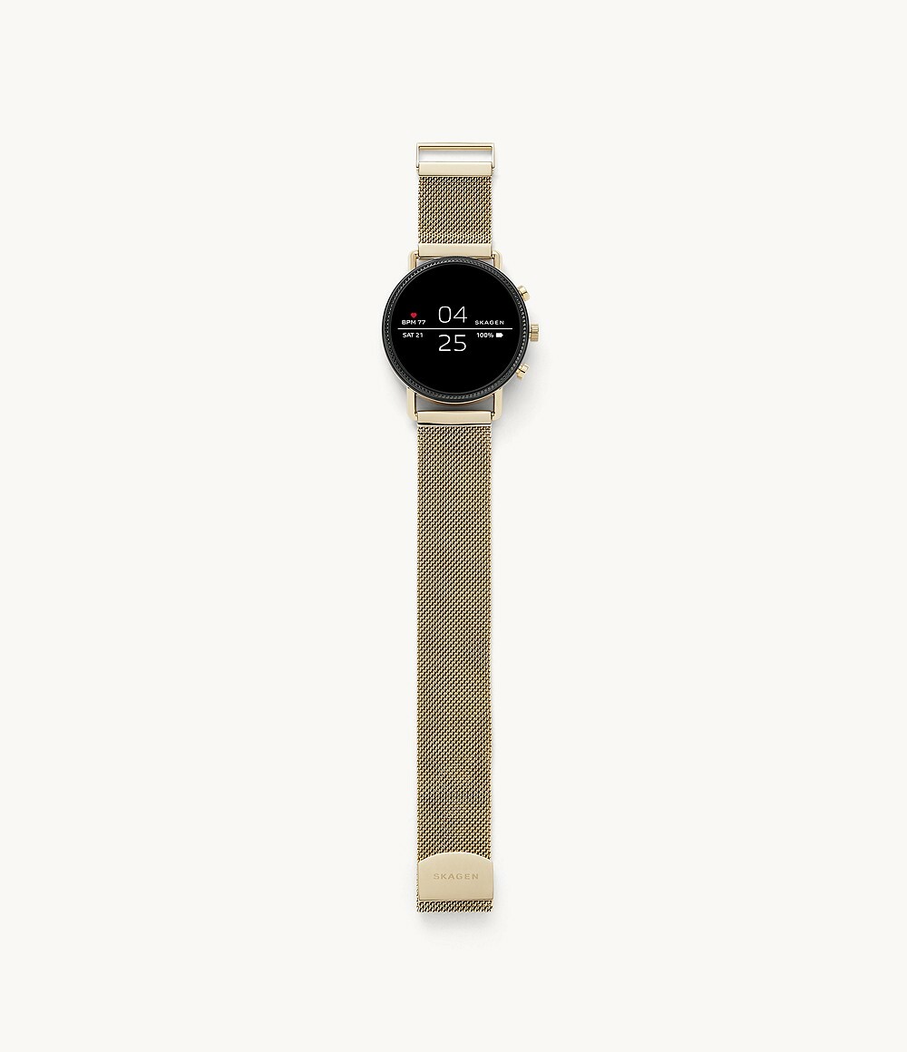 Pre-owned Skagen Falster 2 Gold Tone Mesh Steel Strap Smartwatch Skt5111 Seal Box Unisex | ModeSens