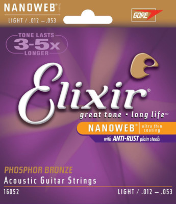 Elixir Light Nanoweb Phosphor Bronze Acoustic Guitar Strings 12-53