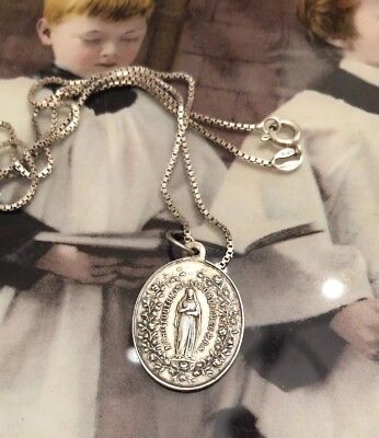 Solid 925 Sterling Silver Oval Pendant Antiqued Miraculous Medal 42mm x 25mm
