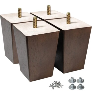 4" Wooden Legs for Furniture 4 inch Sofa Legs Square Bed Legs Pack of 4