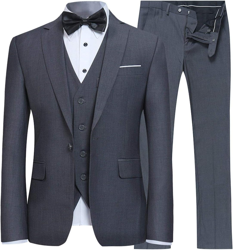 YFFUSHI Men'S Slim Fit 3 Piece Suit One Button Business Wedding Prom Suits Blaze