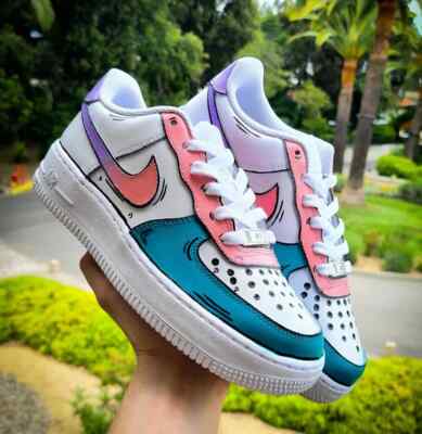 Nike Air Force 1 Custom Graffiti Cartoon Art Peach Blue Purple Mens Womens Kids