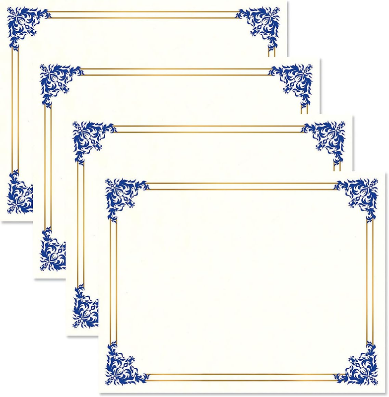 100pc Parchment Certificate Paper 8.5x11 Blue Gold White Diplo...