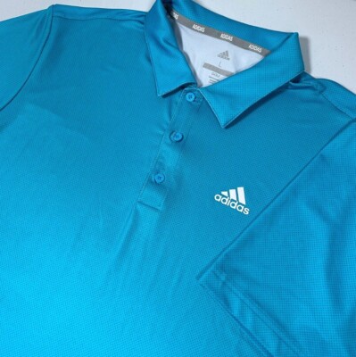 NWT Adidas Men Polo Golf Collared Shirt  Sky Rush Blue Polka Dot Logo L XL