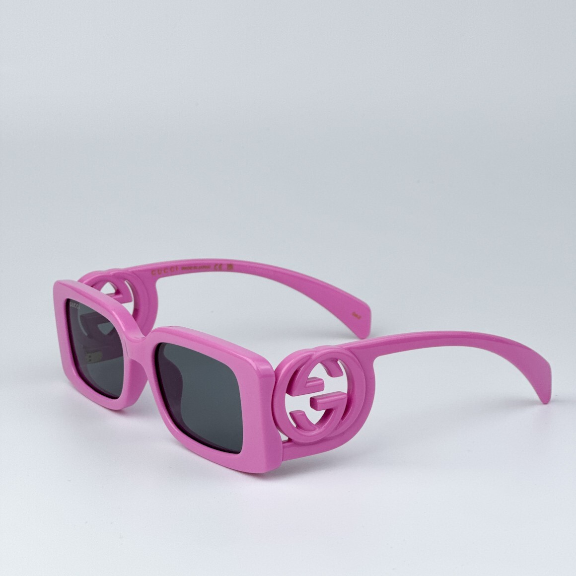 Pre-owned Gucci Gg1325s 006 Pink Grey Rectangle Unisex Sunglasses Gg 1325s In Gray