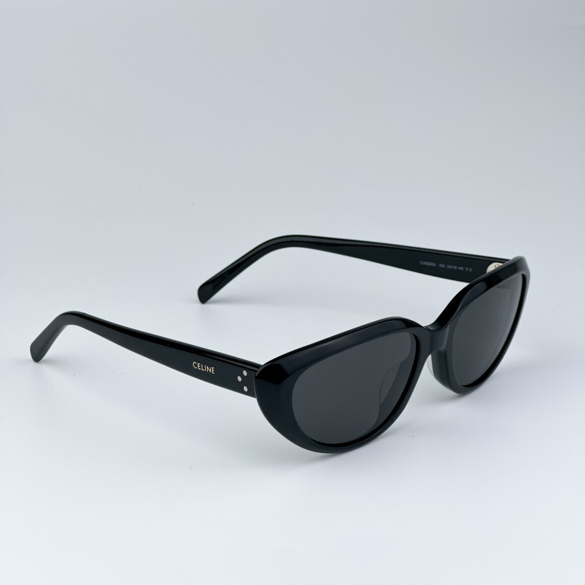 Pre-owned Celine Cl40220u 01a Thin Shiny Black Grey Cat Eye Women Sunglasses In Gray