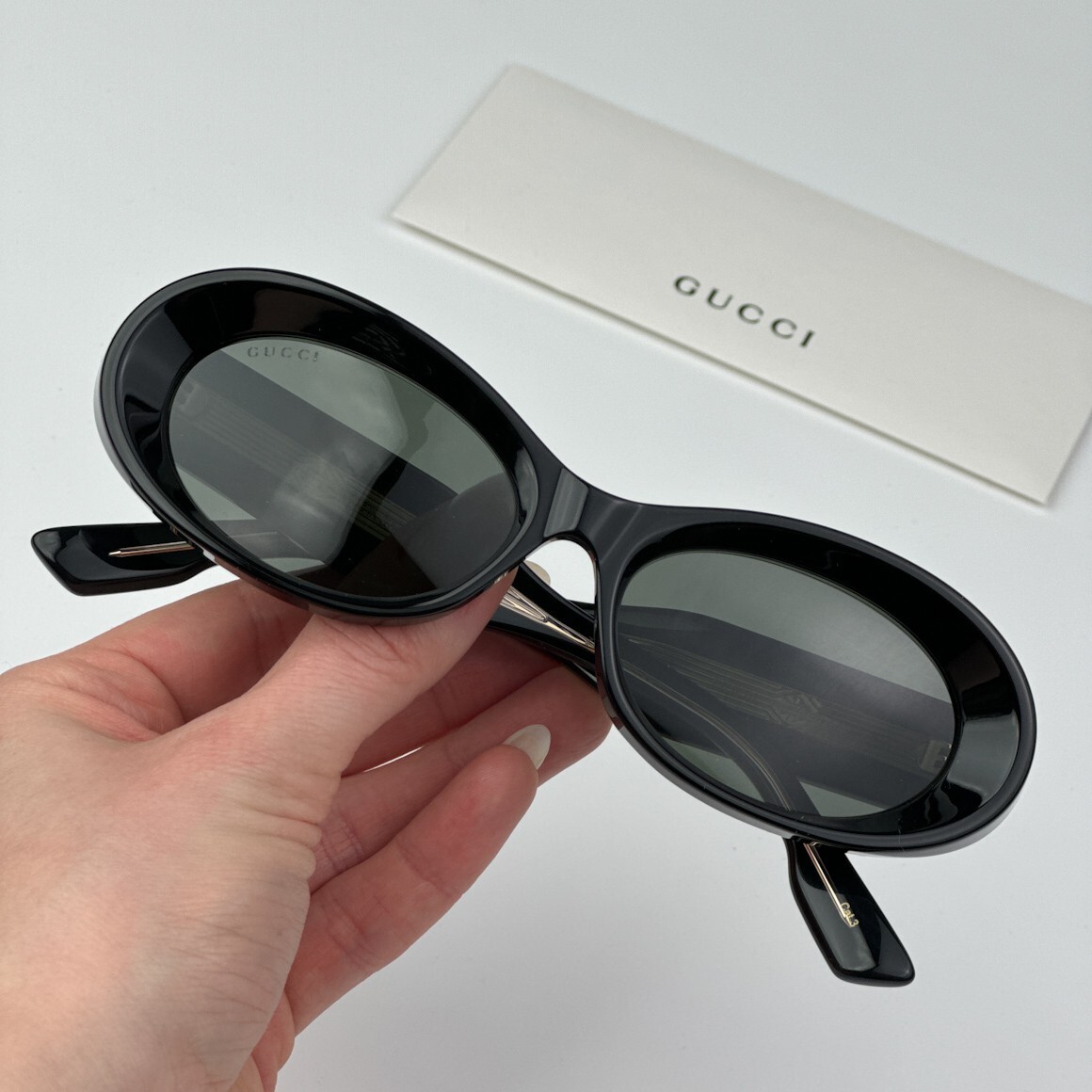 Pre-owned Gucci Gg1527s 001 Black Grey Unisex Oval Sunglasses Gg 1527s In Gray