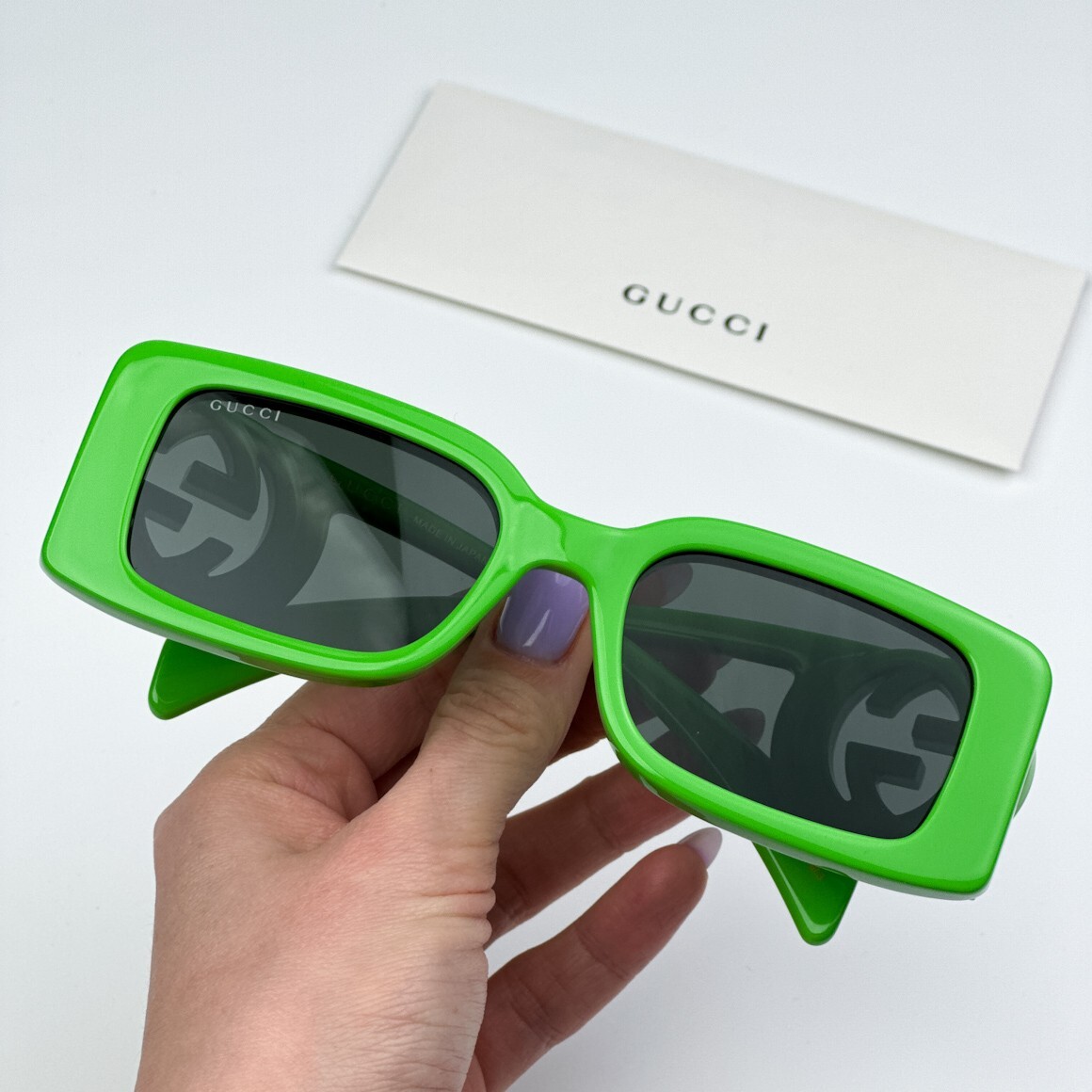 Pre-owned Gucci Gg1325s 009 Acid Green Grey Rectangle Unisex Sunglasses Gg 1325s In Gray