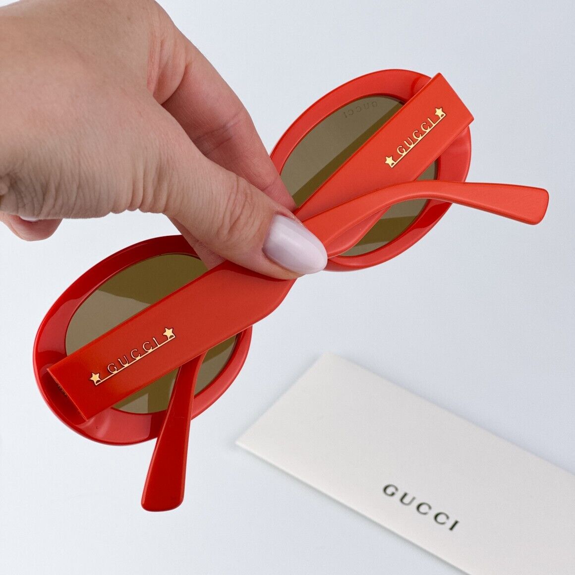 Pre-owned Gucci Gg1587s 003 Orange Brown Women Oval Sunglasses Gg 1587s
