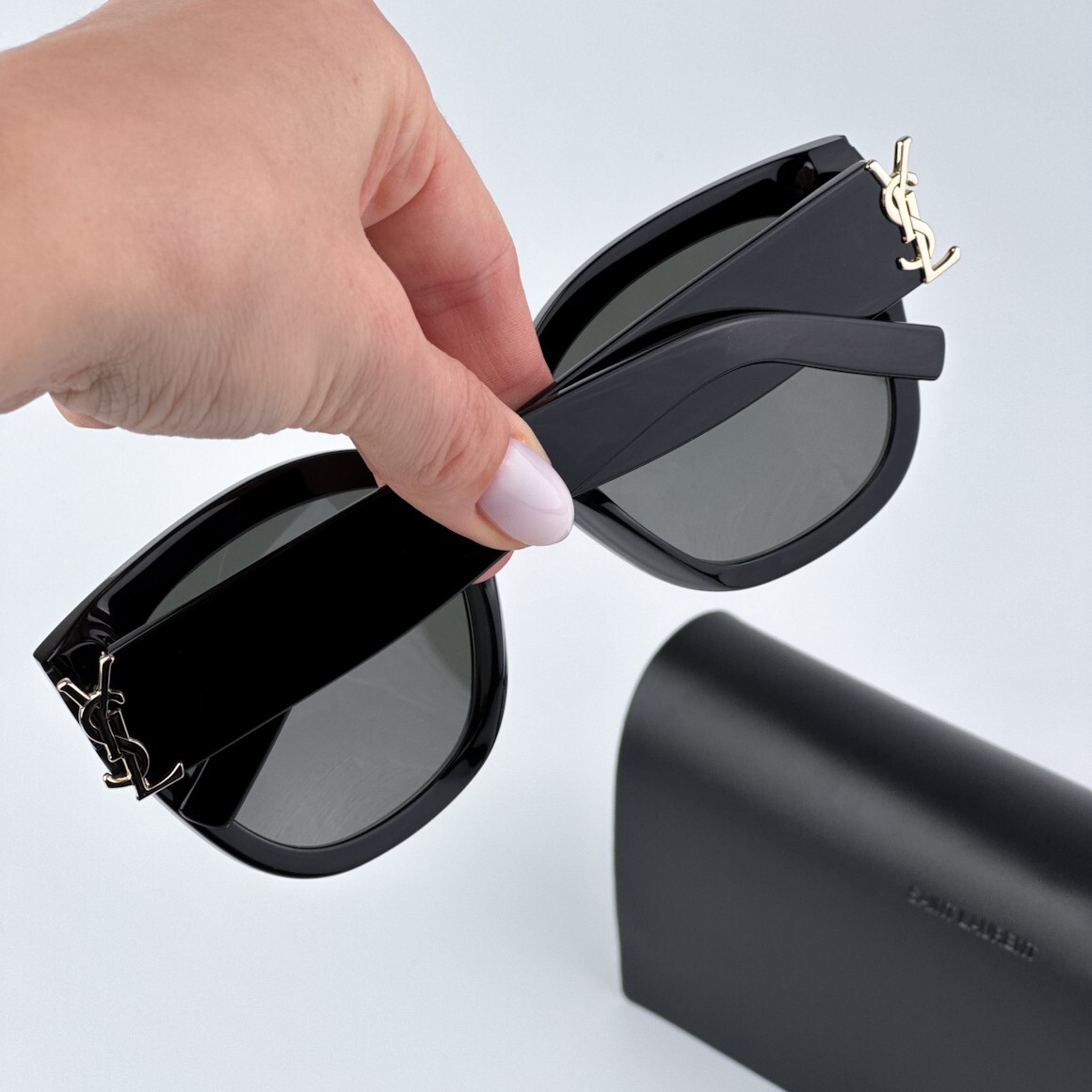 Pre-owned Saint Laurent Slm95/f 001 Black Grey Oversized Cat Eye Women Sunglasses In Gray