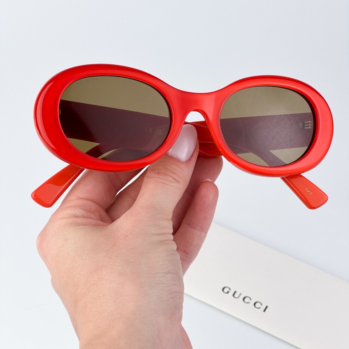 Pre-owned Gucci Gg1587s 003 Orange Brown Women Oval Sunglasses Gg 1587s