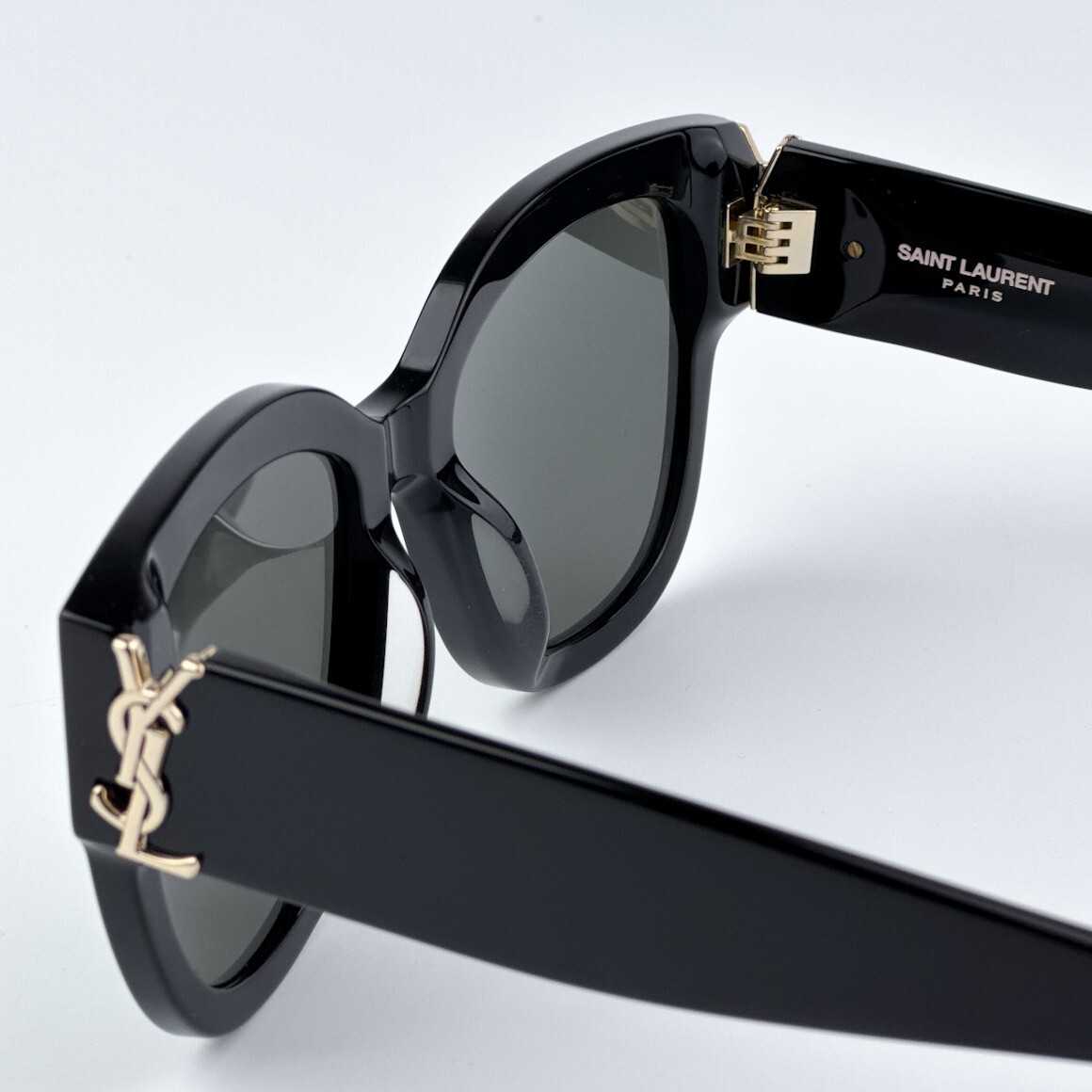 Pre-owned Saint Laurent Slm95/f 001 Black Grey Oversized Cat Eye Women Sunglasses In Gray