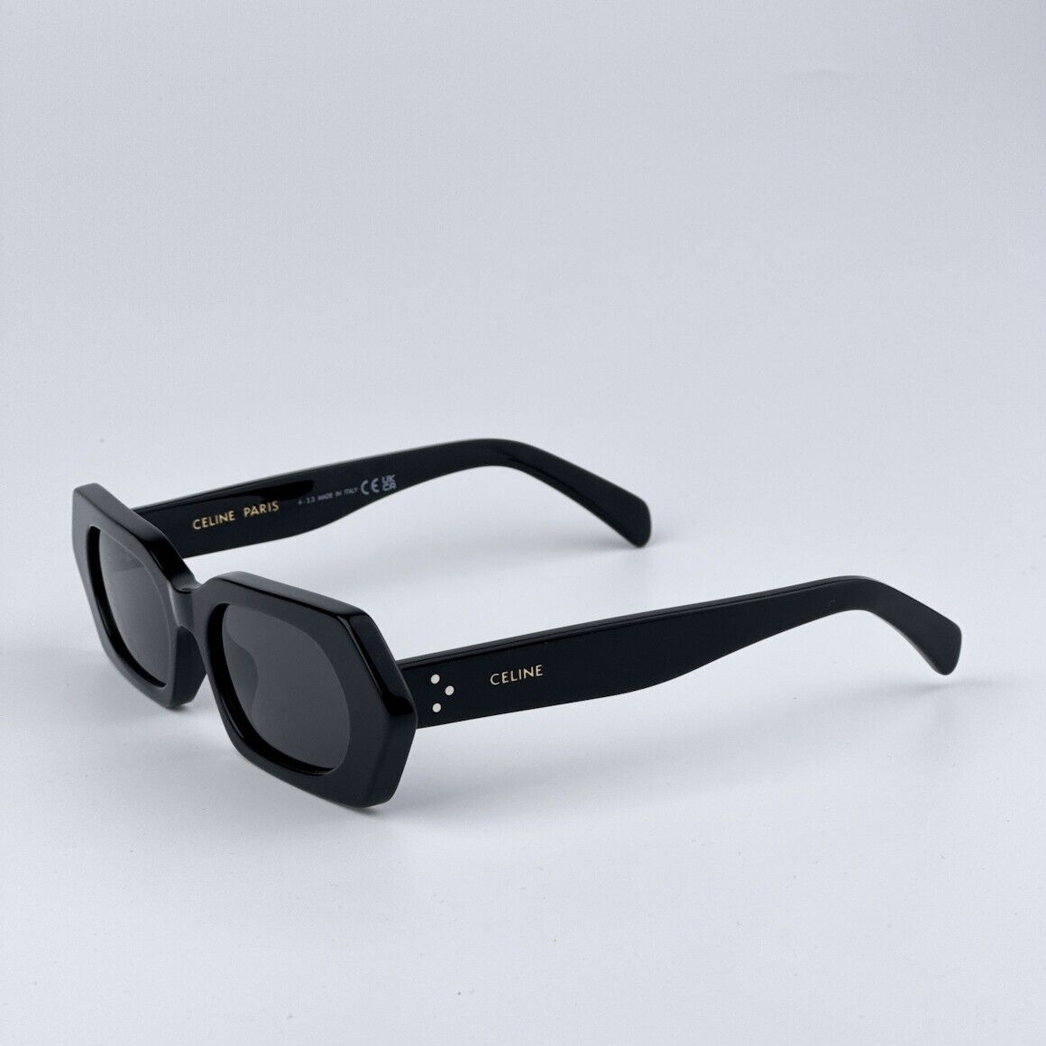 Pre-owned Celine Cl40243i 01a Shiny Black Smoke Rectangle Women Sunglasses Cl 40243i In Gray