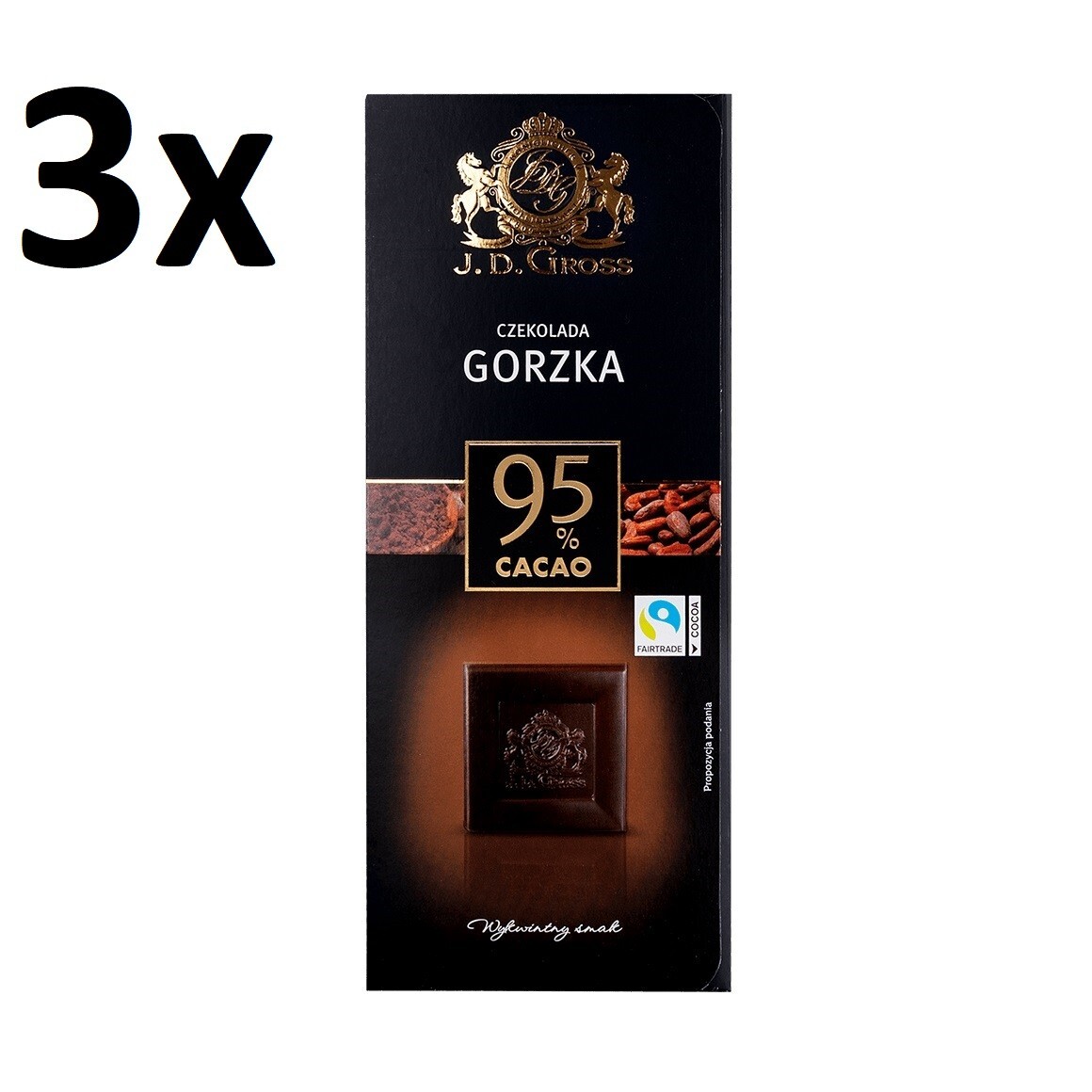 ショコラ N G 3 x J.D. GROSS Dark Chocolate Bar 95% Cocoa Extra Bitter Sweets