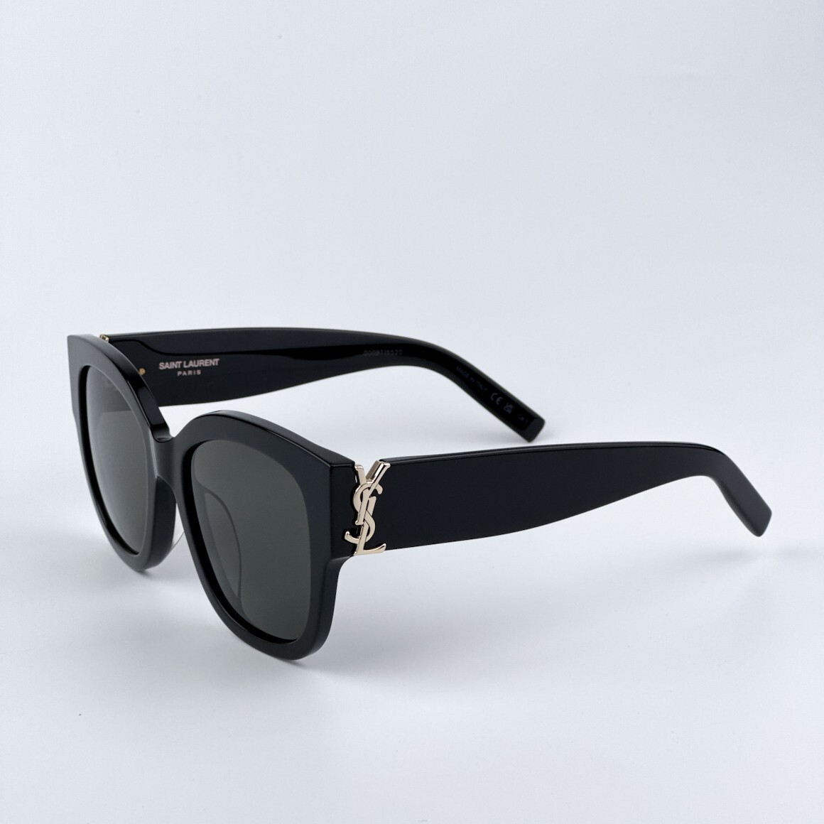 Pre-owned Saint Laurent Slm95/f 001 Black Grey Oversized Cat Eye Women Sunglasses In Gray