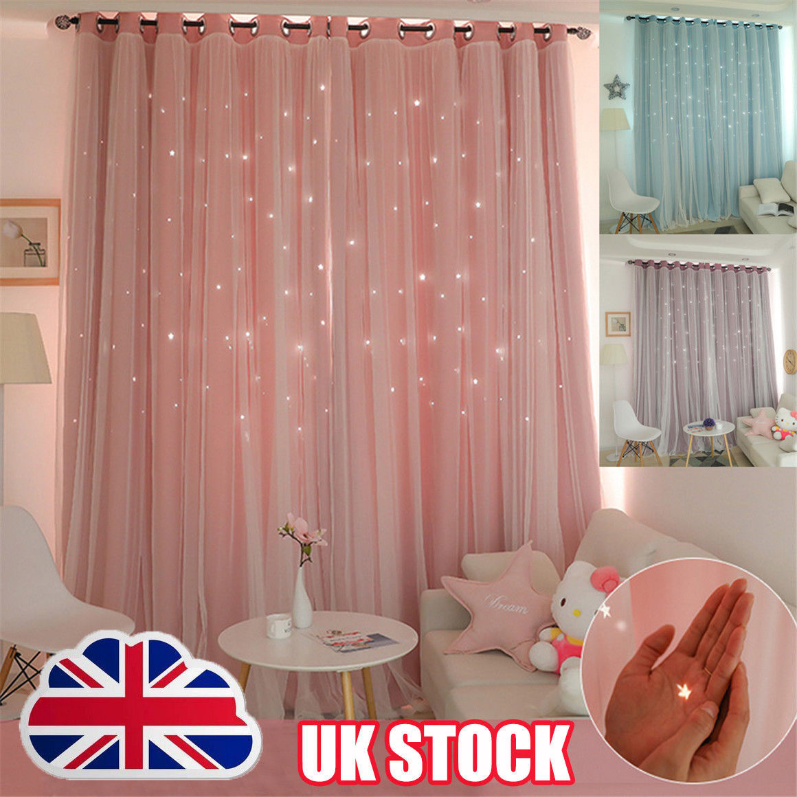 Star Blockout Blackout Curtains 2 Layers Eyelet Pure Fabric Room