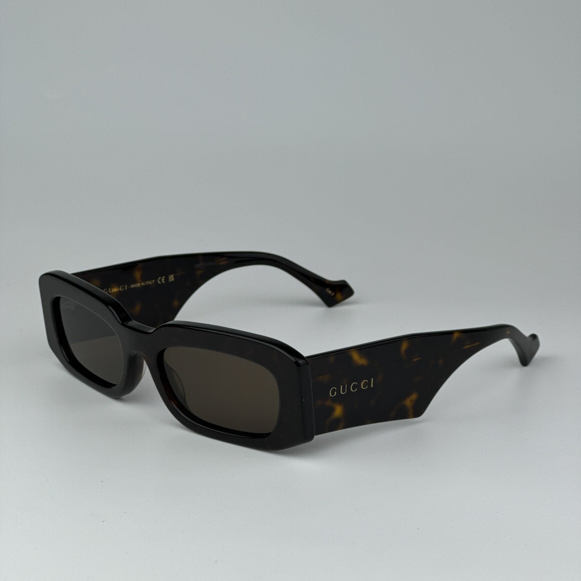 Pre-owned Gucci Gg1426s 002 Dark Havana Brown Unisex Rectangle Sunglasses Gg 1426s