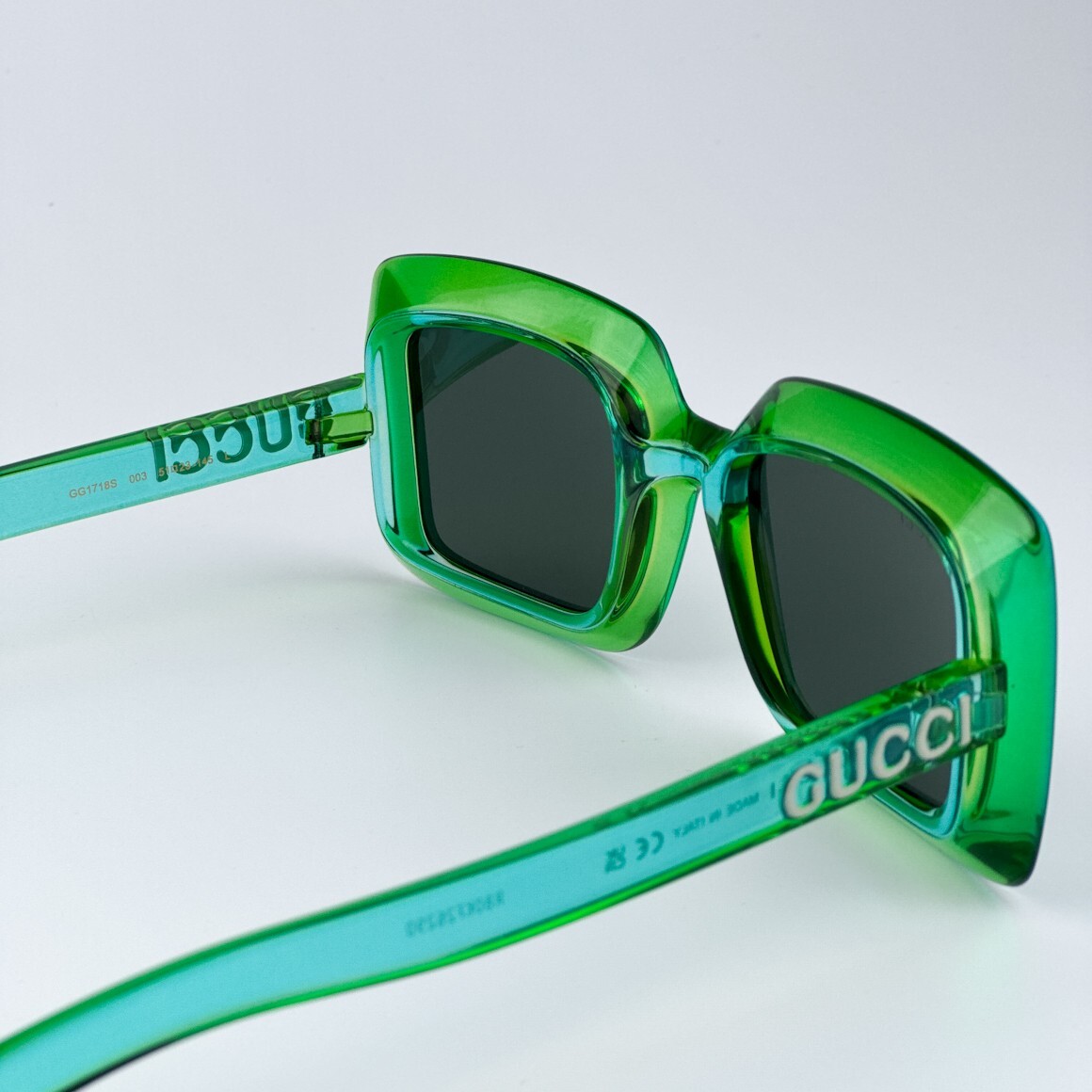 Pre-owned Gucci Gg1718s 003 Green Green Women Square Sunglasses Gg 1718s