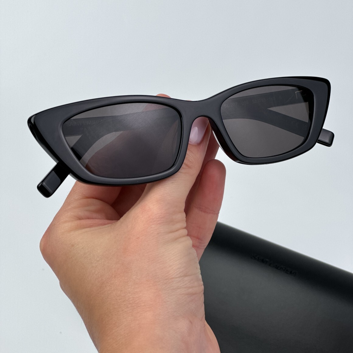 Pre-owned Saint Laurent Sl277 009 Black Black Cat Eye Unisex Sunglasses In Gray