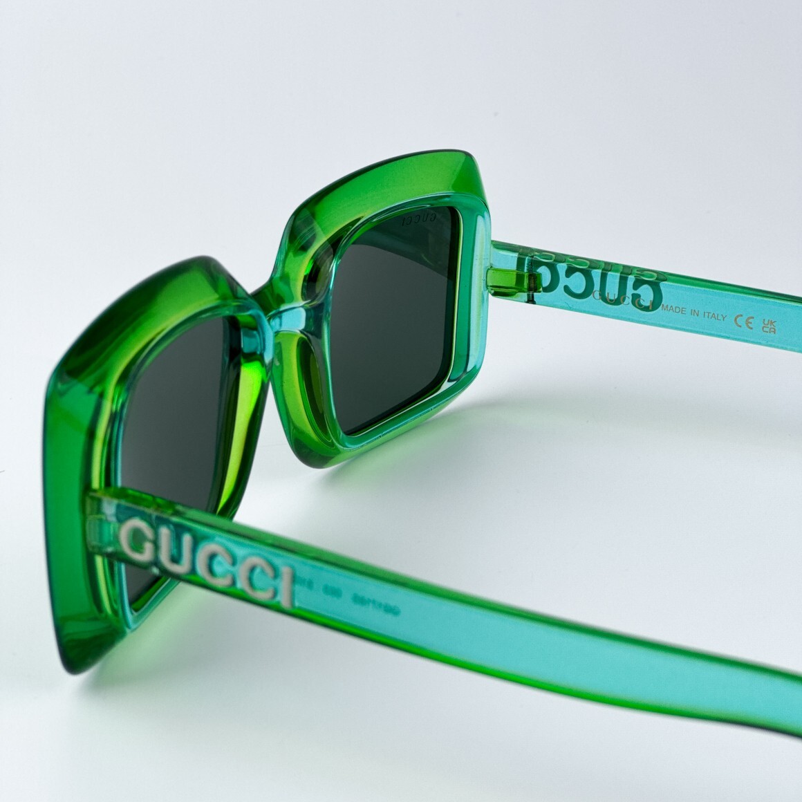 Pre-owned Gucci Gg1718s 003 Green Green Women Square Sunglasses Gg 1718s