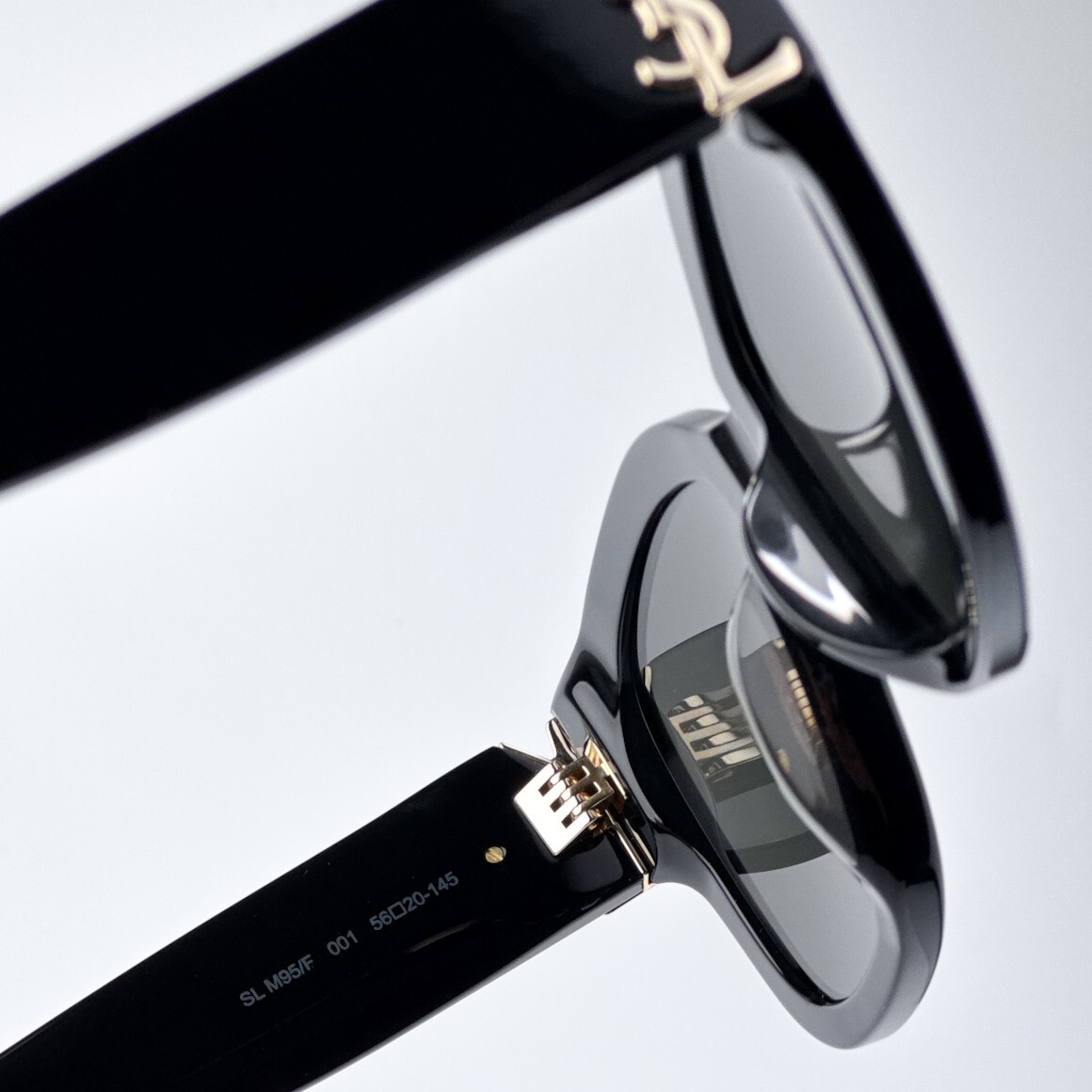 Pre-owned Saint Laurent Slm95/f 001 Black Grey Oversized Cat Eye Women Sunglasses In Gray