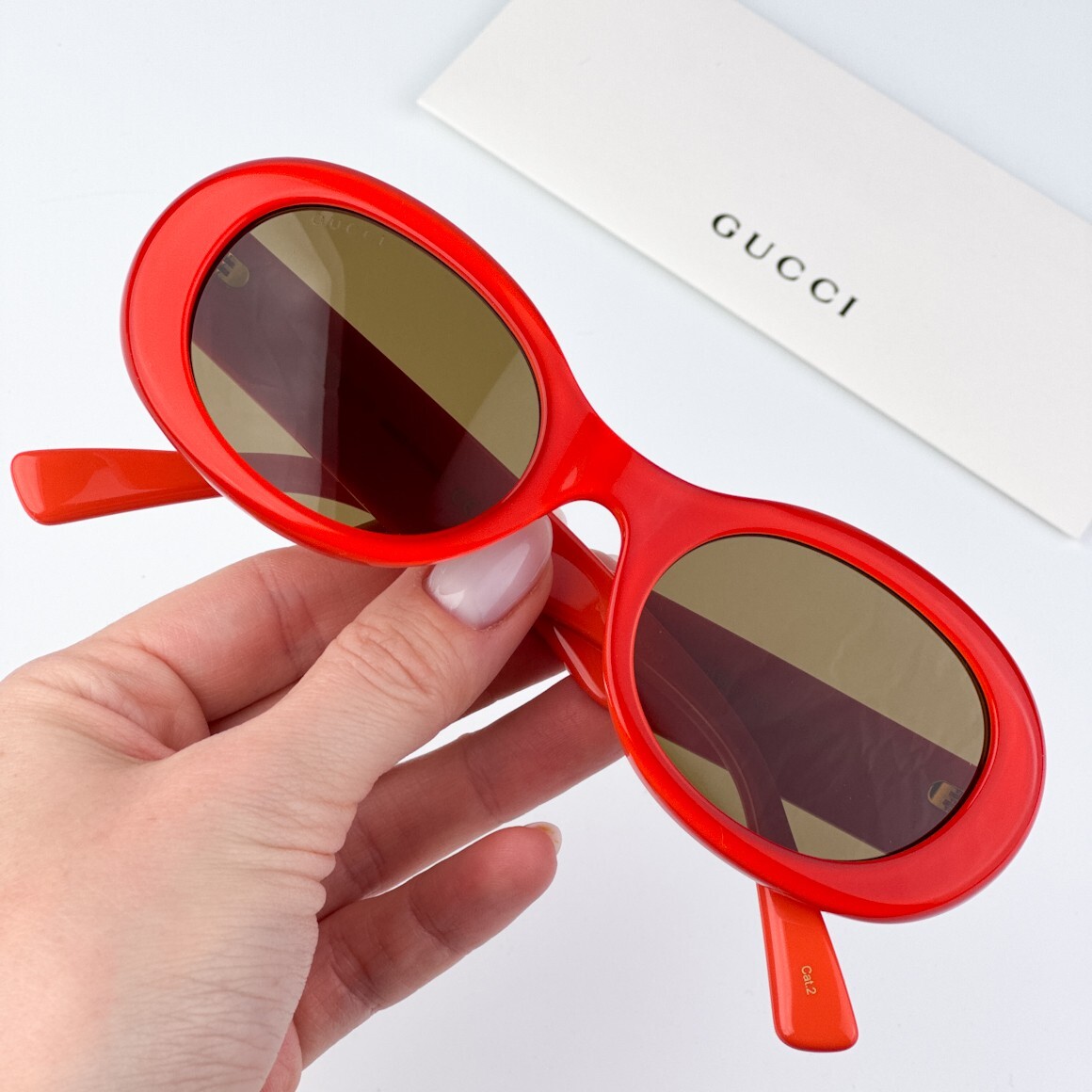 Pre-owned Gucci Gg1587s 003 Orange Brown Women Oval Sunglasses Gg 1587s