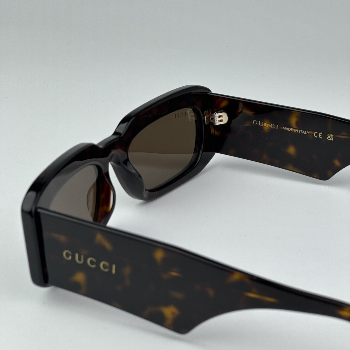 Pre-owned Gucci Gg1426s 002 Dark Havana Brown Unisex Rectangle Sunglasses Gg 1426s
