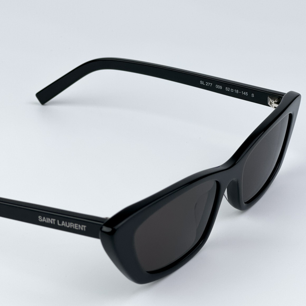 Pre-owned Saint Laurent Sl277 009 Black Black Cat Eye Unisex Sunglasses In Gray
