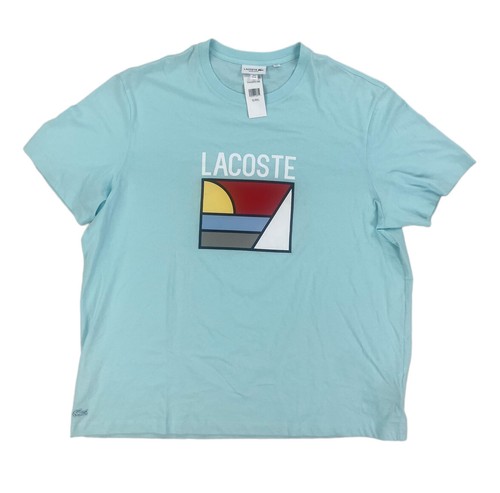 

НОВАЯ футболка Lacoste с коротким рукавом и круглым вырезом с рисунком, синяя мужская, размер  / 9, Синий
