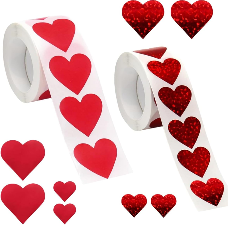 Heart Stickers,1000 Pieces Valentine'S Day Stickers Roll, Self-Adhesive Heart-Sh