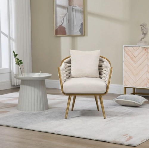 -leisure Single Sofa Chair With Golden Legs - Cream