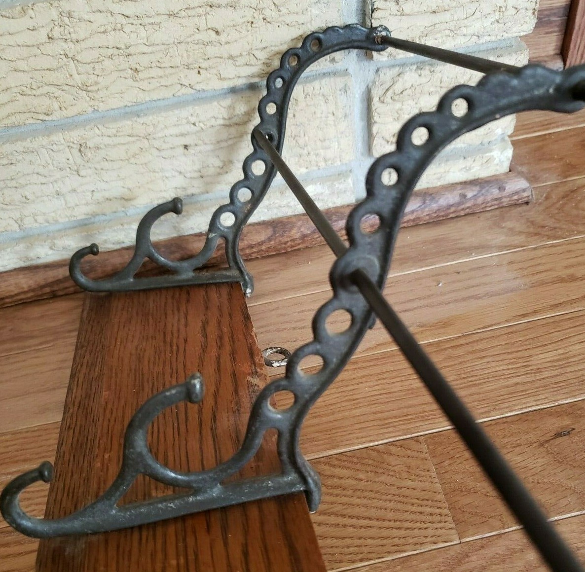 Antique Cast Iron Hooks on Oak Wood 31