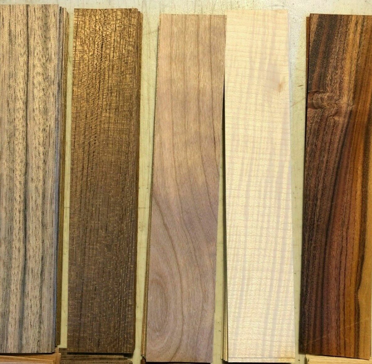 Fingerboard Wood Veneer 8" x 1.5" 200 pieces Amazing Variety pack Marquetry Ring