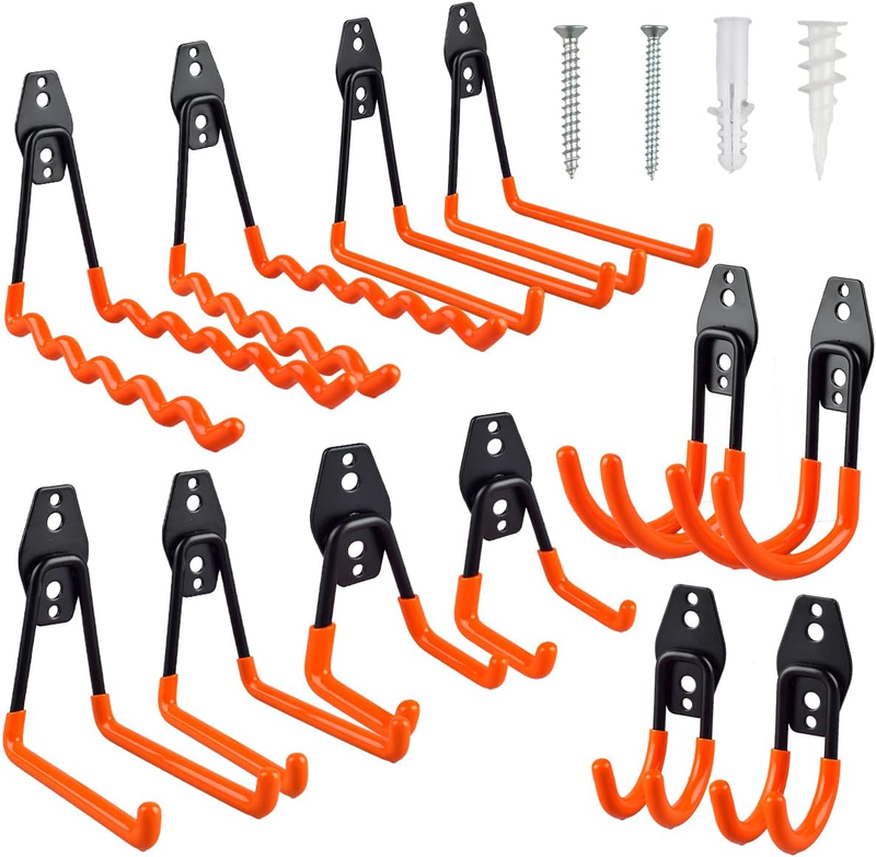 Garage Hooks Heavy Duty, 12-Pack Duty Iron Garage Storage Hooks with Anti-Slip C