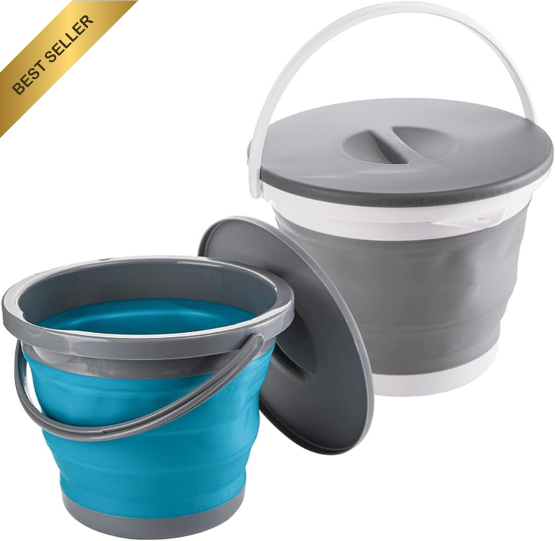 2 Packs Collapsible Plastic Bucket, Space Saving, Easy Storage, with Locking Lid