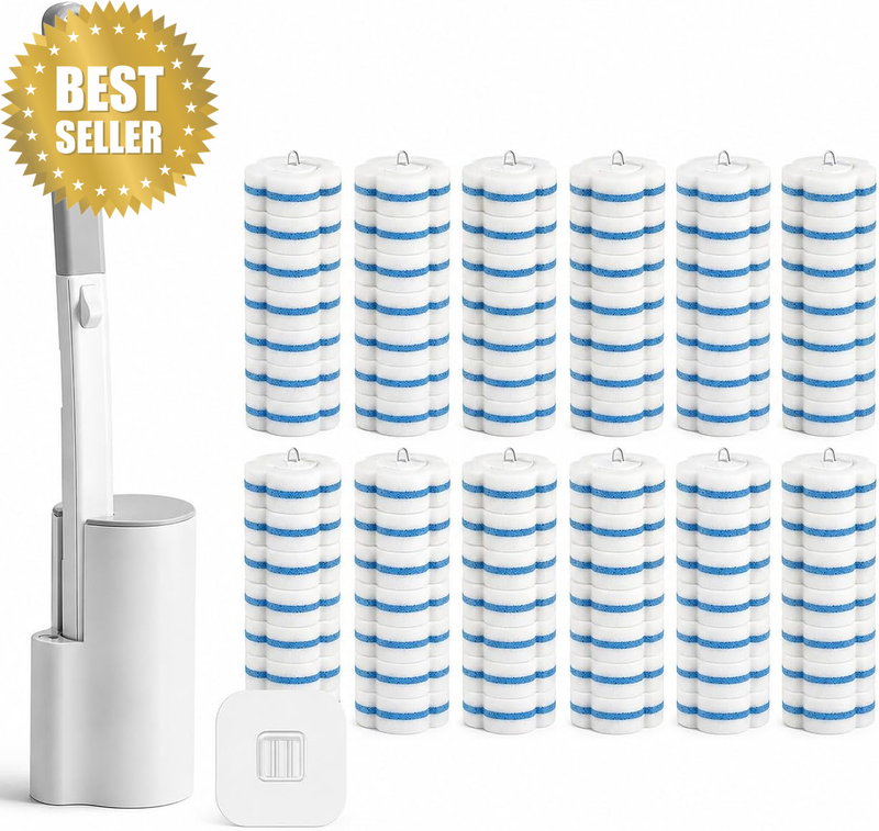 Disposable Toilet Brush and Holder Set,Extended Handle with 42 Cleaner Refills T