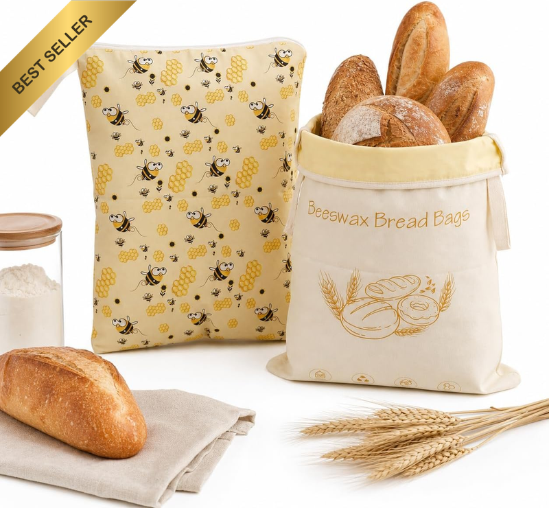 2 Pack Beeswax Bread Bag for Sourdough, 13''×17'' Large Reusable Organic Beeswax