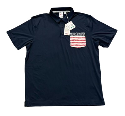 Puma Golf Shirt Polo Volition America Flag Print Men's Large Navy Blue NWT