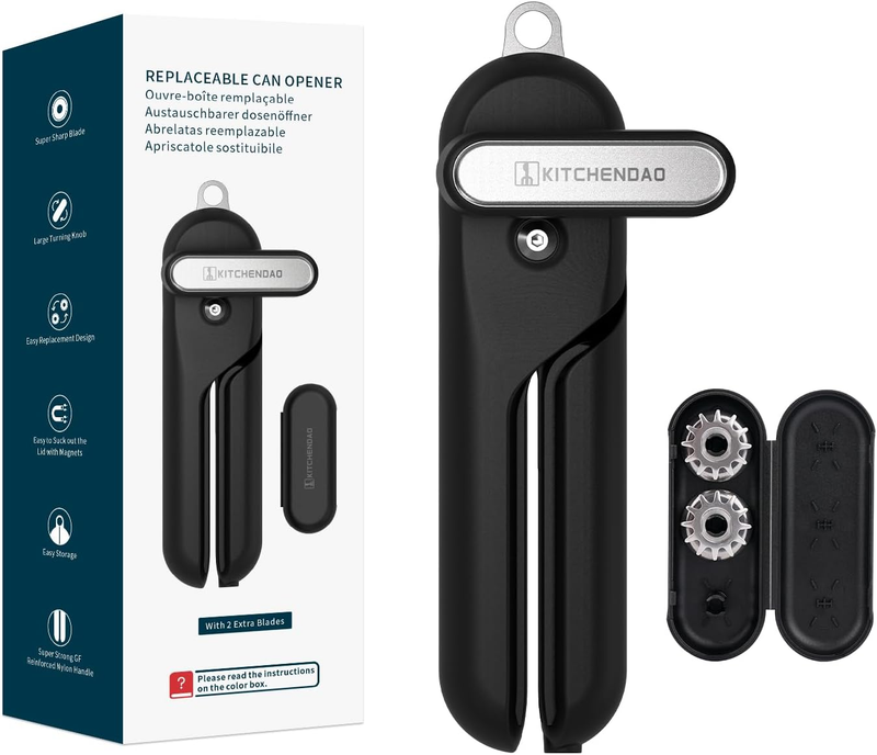 KITCHENDAO Replaceable Can Opener with 2 Extra Blades, Super Sharp Manual Can Op