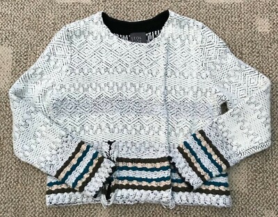 Pre-owned Sage Leo &  Womens Striped Trimmed Sweater Jacket Off White Size Large L Sa0075