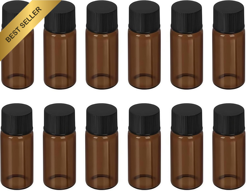 20Ml Amber Glass Vials,12 Pcs Screw Cap Beads Bottles,Bottle Test Tubes,Sample V