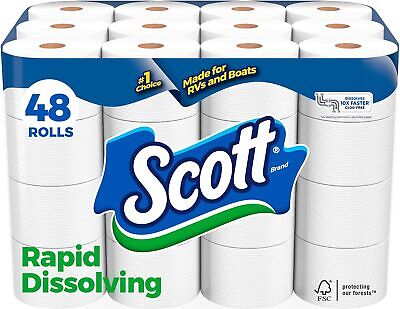 Scott Rapid-Dissolving Toilet Paper, 48 Double Rolls, Sustainable, Toilet Paper