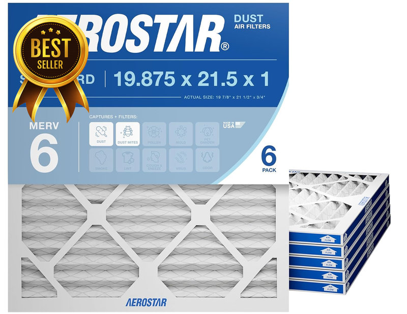 19 7/8x21 1/2x1 MERV 6 Pleated Air Filter 6 Pack Furnace AC Filter