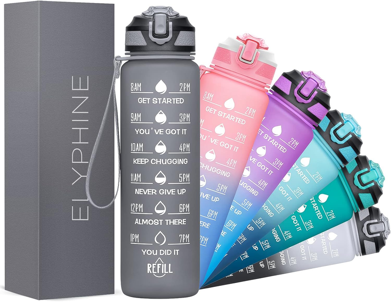 24OZ Water Bottles with Removable Straw & Time Marker, Motivational Water Bottle