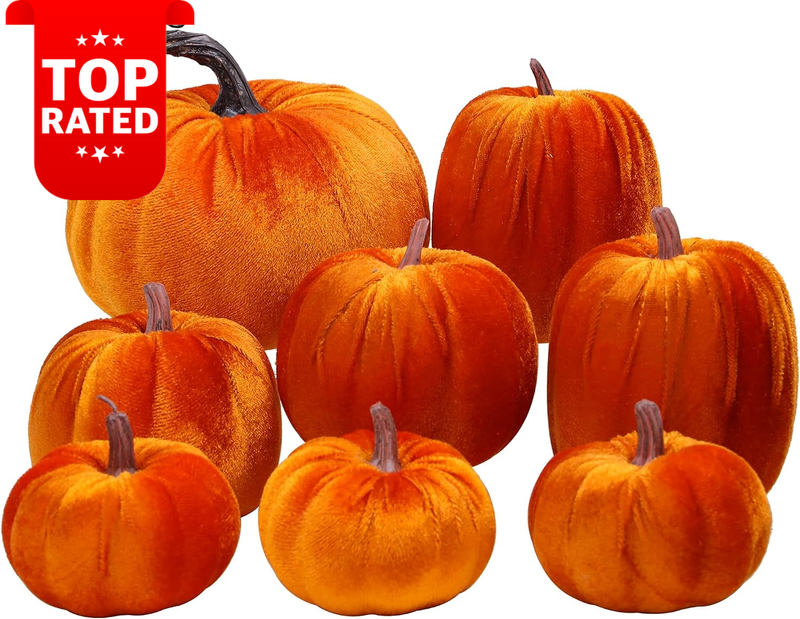 8Pcs Velvet Pumpkins Artificial Fall Decor Halloween Thanksgiving Home Party
