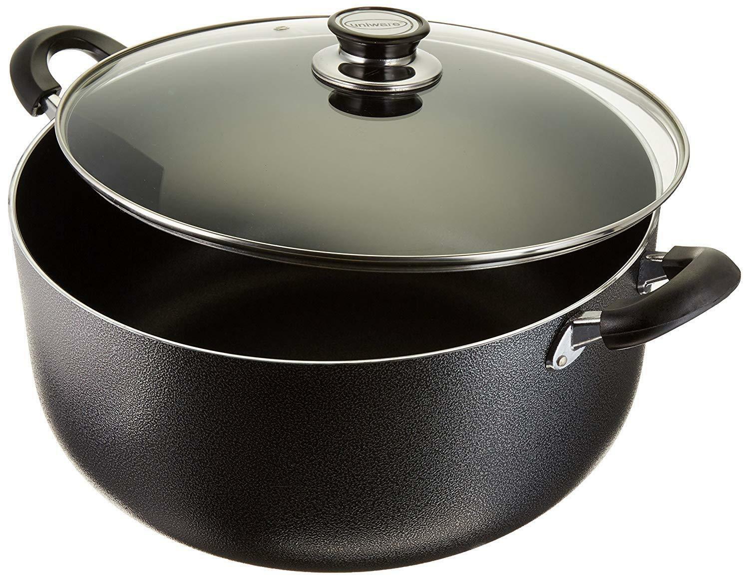 16 Quart Non Stick Aluminum Sauce Pan/Stock Pot With Glass Lid, Black
