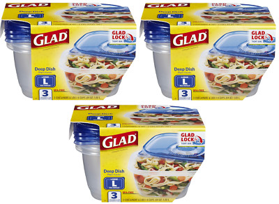3 Pack - Gladware Deep Dish Food Storage Containers Large Rectangle 9 Total