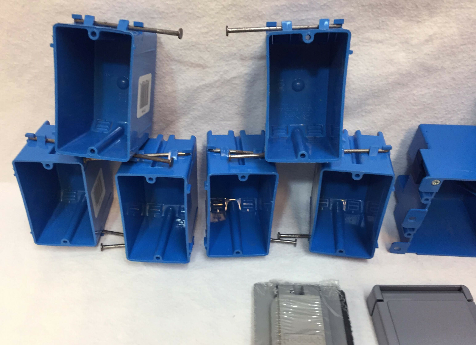 Electrical Gang Box Lot 12 Single Double Outlet Light Switch Covers Blue Plastic