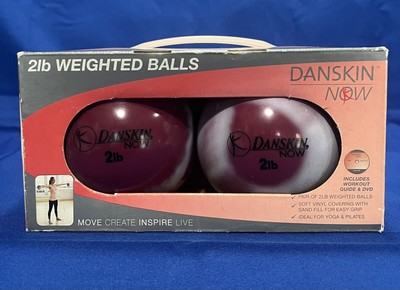Vtg. Danskin Now 2lb Pink, Vinyl, Sand Filled Workout Balls Pair w/Box & Guide.