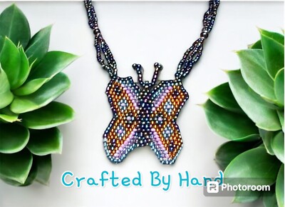Boho Necklace Beaded Big Butterfly Handmade Statement Multicolored Ball And Loop